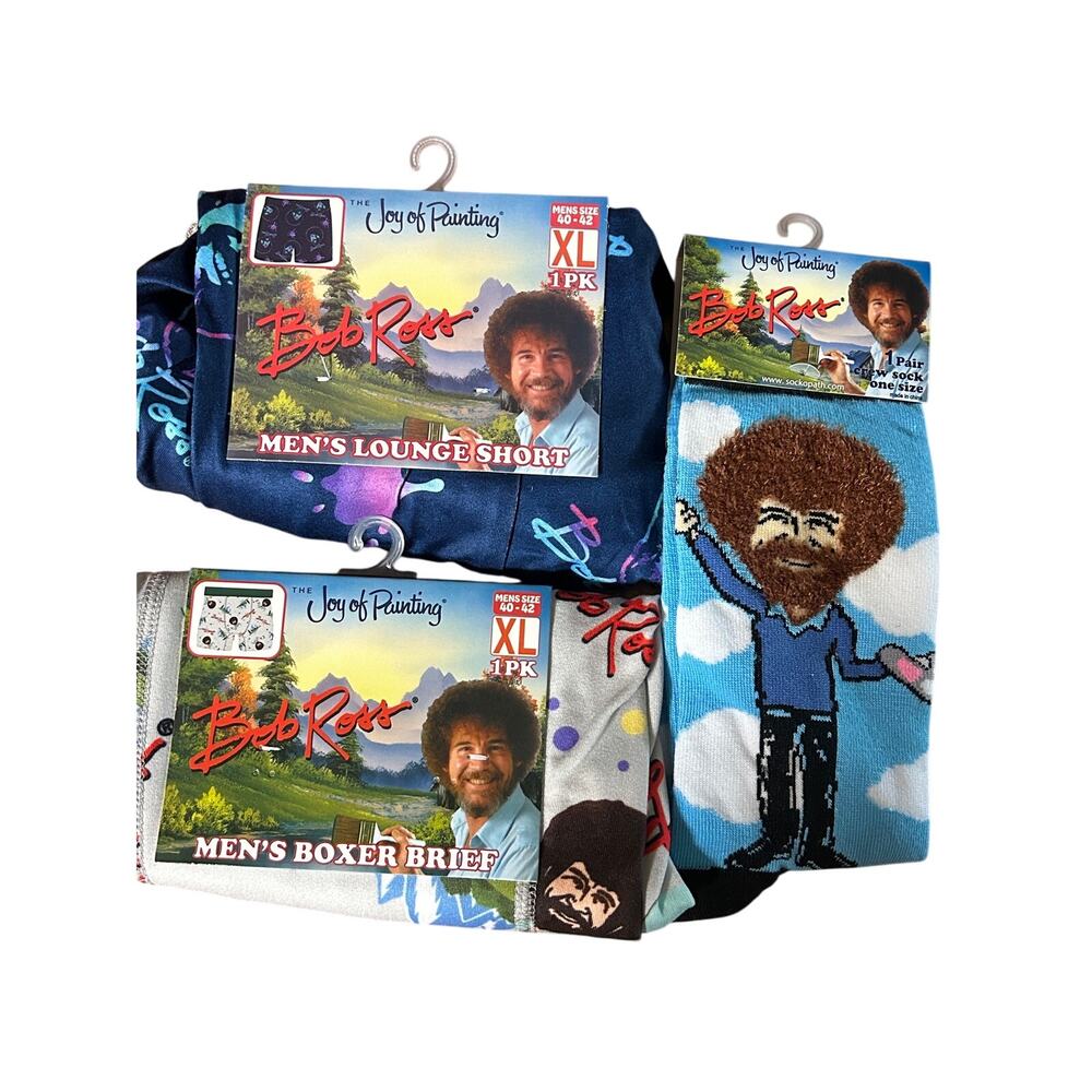 NWT Bob Ross 3pc Set Joy of Painting Lounge Shorts Boxer Briefs Socks Sz: XL